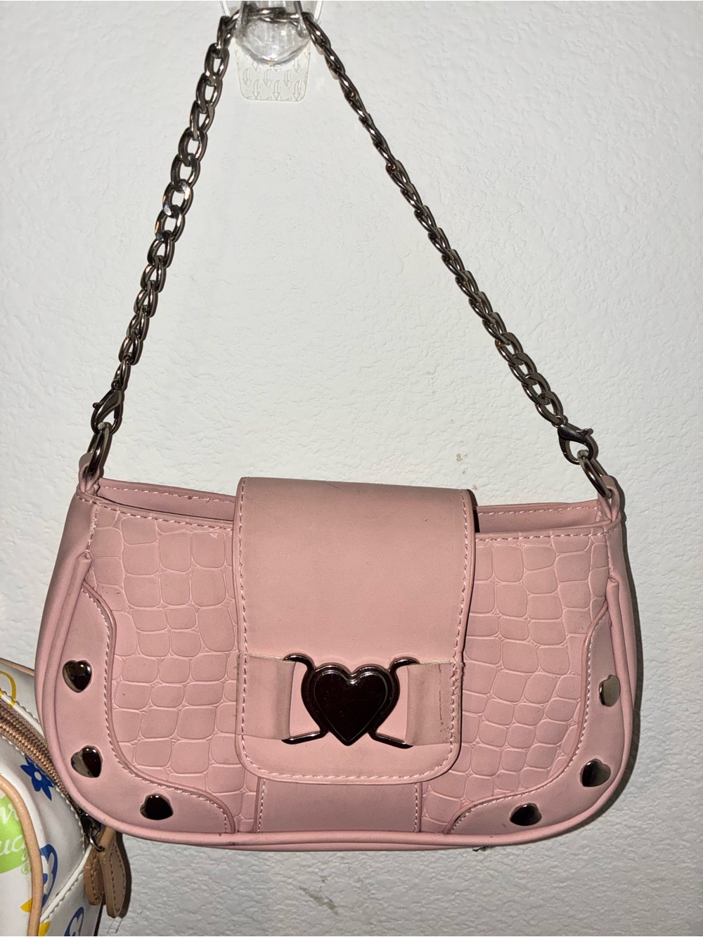 Pink Heart-Accent Shoulder Bag